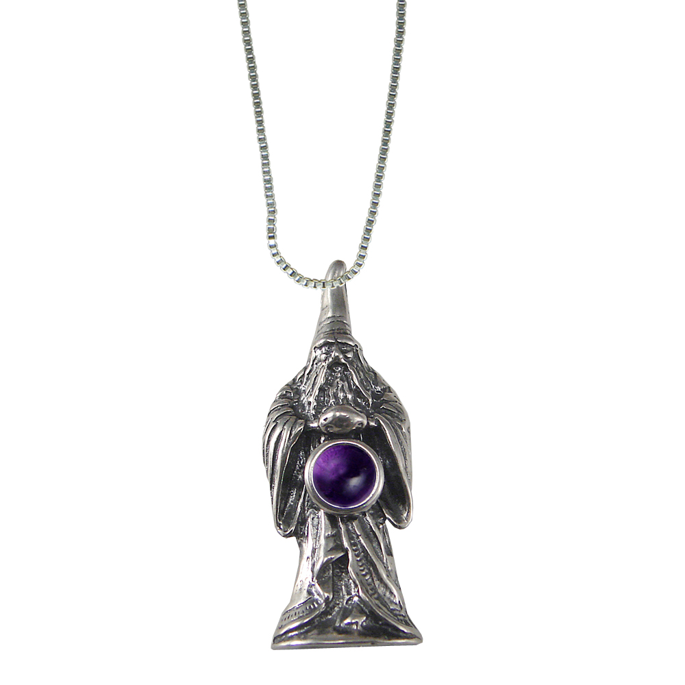 Sterling Silver Wizard of Olde Pendant With Amethyst Magic Orb